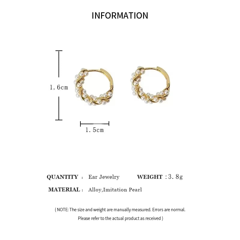 French Imitation Pearl Circel Earring Small round Hoop Earrings for Women New Design Texture Earrings Jewelry Elegant Gift