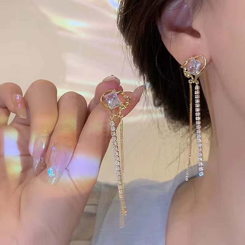 New Fashion Purple Crystal Butterfly Long Tassel Stud Earrings Temperament Sweet and Lovely Jewelry Party Premium Gift Wholesale